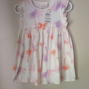 First Impressions White Dress with Orange and Purple Palm Trees